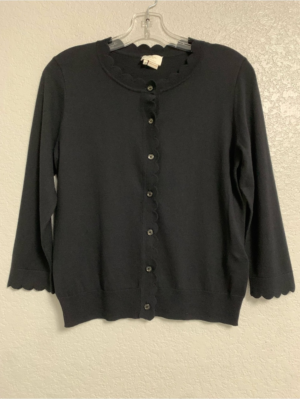 Kate Spade Cardigan Sweater Womens M Scalloped Edge Silk Cotton Cashmere Preppy